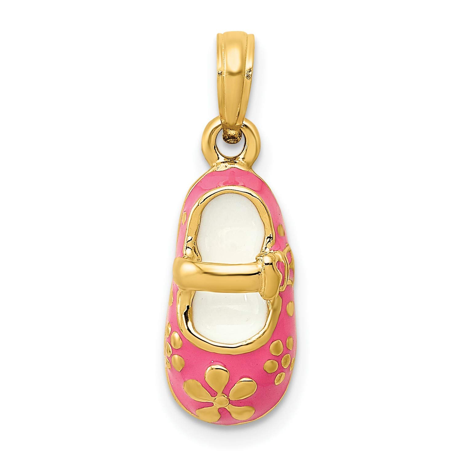 14K Yellow Gold & Pink Baby Shoe Charm Pendant - 22mm x 7mm Tiny Shoe Jewelry for Newborn Gifts, Christening, Baptism & Baby Showers