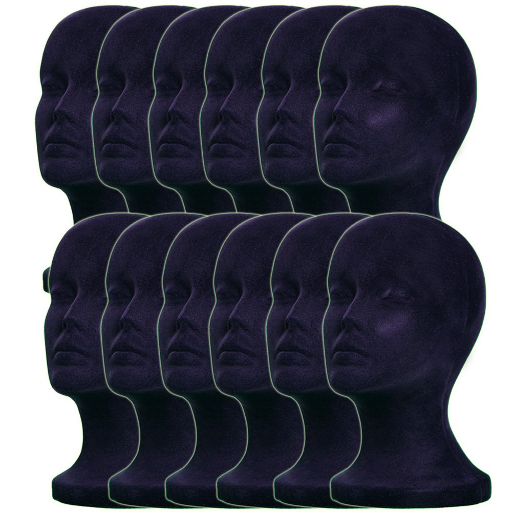 12-Piece A1Pacific 11-Inch Black Velvet Styrofoam Mannequin Heads for Wig, Hat & Glasses Display - Perfect for Salon, Retail Store and Photography Props
