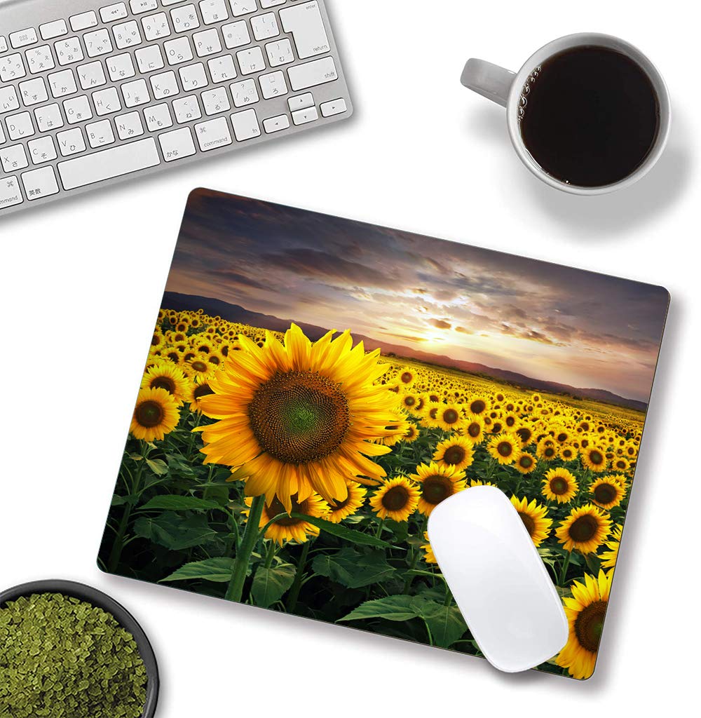 Sunflower Mouse Pad - Floral Square Non-Slip Rubber Mousepad for Office & Laptop (9.5