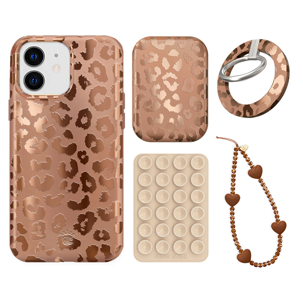 Bronze Chrome Leopard iPhone Case with Grip - Stylish Protective Cover for iPhone 13/14/15 Pro Max - Perfect for Everyday Use, Travel, and Fashion Accessories