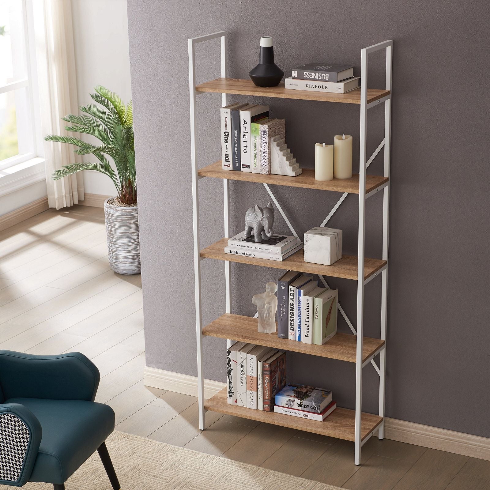 Workzone™ ASPECT 1800 Oak Bookcase - Modern Wood Bookshelf for Living Room, Office & Home Library Storage