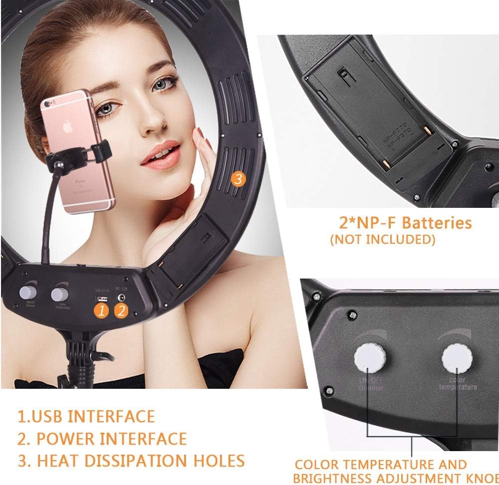 38W 18-inch Bi-Color Dimmable LED Ring Light Kit with Tripod Stand, Remote Control & Soft Tube - 3200K-5600K Adjustable Color Temperature for YouTube Videos, Makeup, Selfies, Portrait Photography, Live Streaming, and Beauty Content Creation