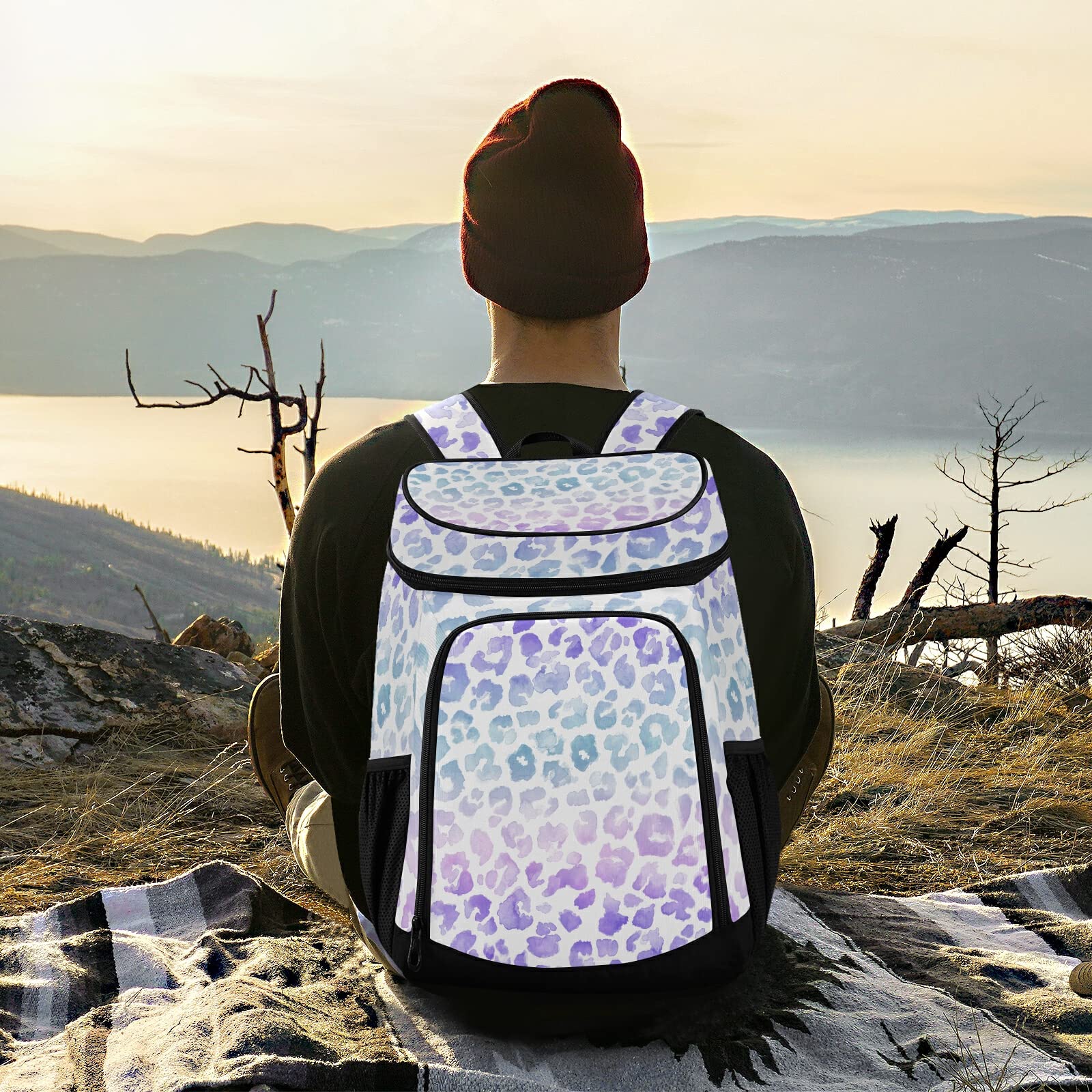 Leopard Tie Dye Insulated Cooler Backpack for Men & Women - Heavy Duty Lunch Box for Work, Hiking, Camping, Picnic, Beach & Outdoor Adventures