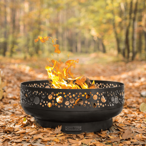 Cook King Boston Fire Pit - Outdoor Wood Burning Fire Pit for Backyard, Patio, Camping - Heavy Duty Steel Fire Bowl with Spark Screen & Poker Tool