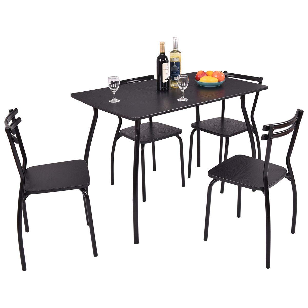 Casart 5-Piece Rectangular Dining Table Set with 4 Chairs - Black Steel Frame & MDF Top (42