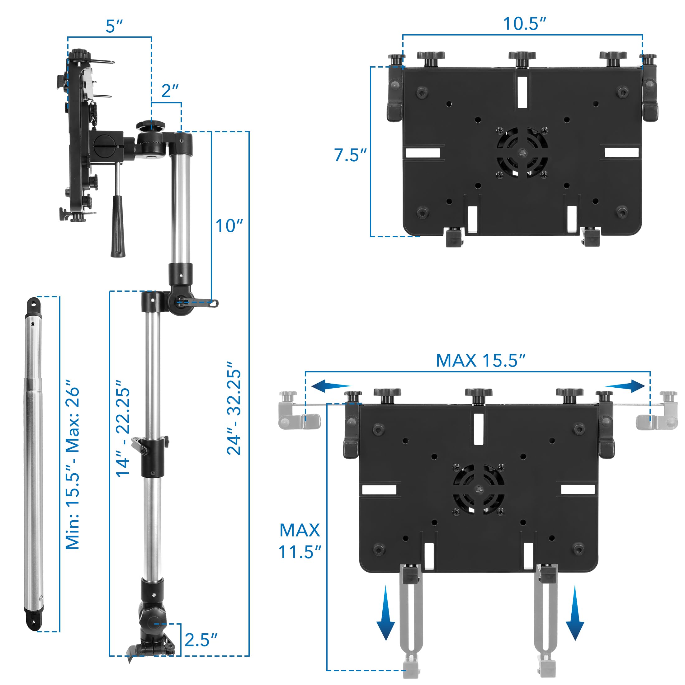Mount-It! Heavy-Duty No Drill Car Laptop Mount - Universal Vehicle Stand for Trucks, Vans & SUVs | Secure Workspace Solution for Commercial & Personal Use | Perfect for Road Trips, Delivery Drivers & Mobile Professionals