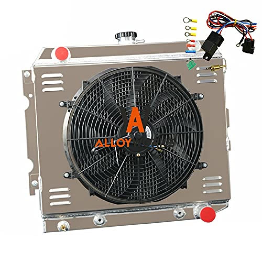 ALLOYWORKS 4-Row Aluminum Radiator with Shroud Fan & Relay Kit - Compatible with 1968-1972 Dodge Charger & Plymouth Barracuda - High-Performance Cooling for Classic Muscle Cars