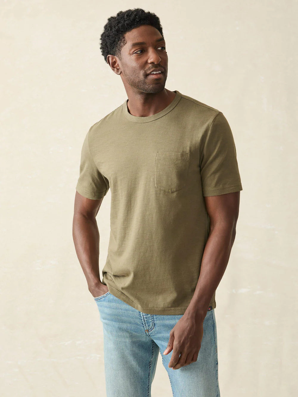 FAHERTY Men's Sunwashed Pocket Short Sleeve T-Shirt - Soft Cotton Casual Tee for Summer, Beach, and Everyday Wear