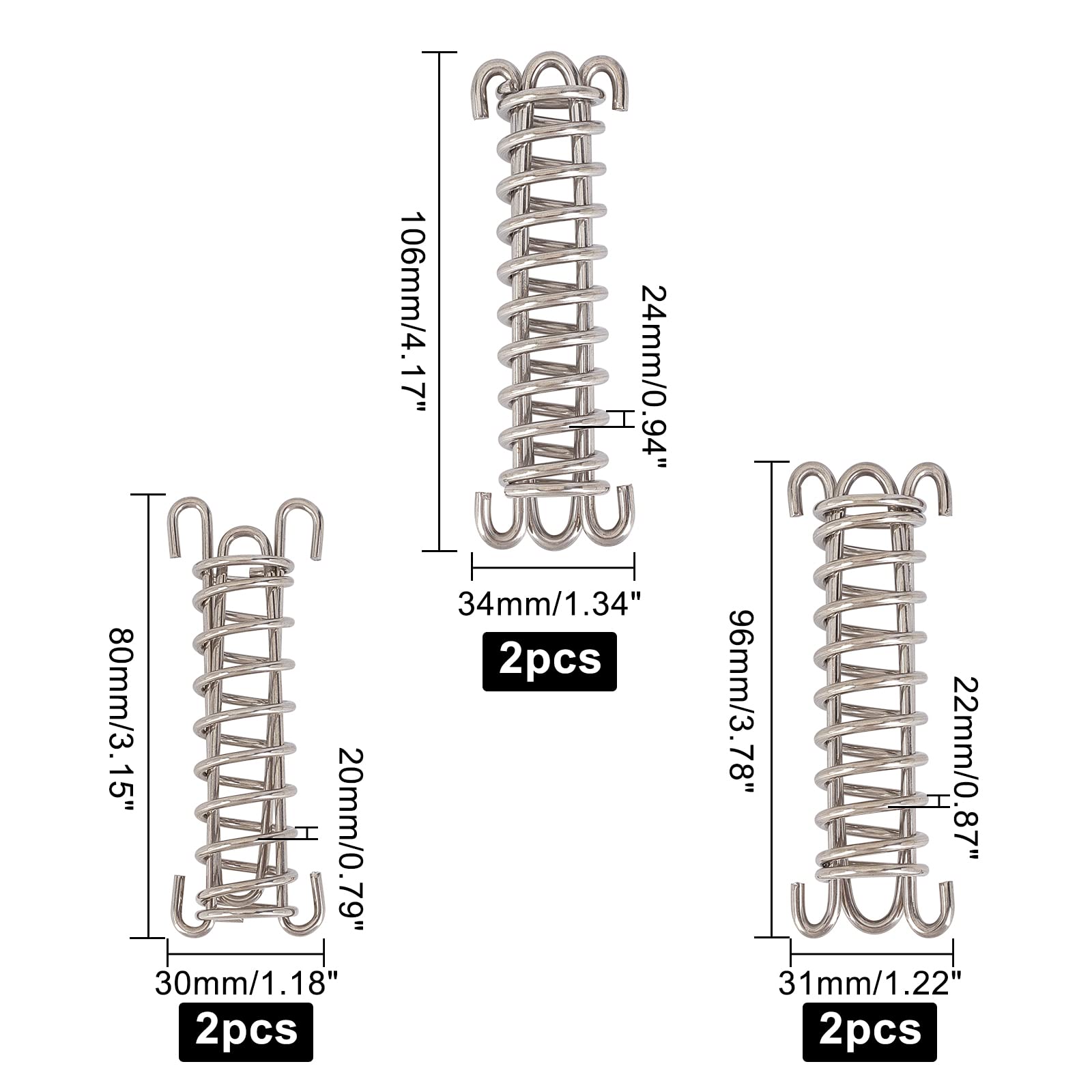 SUPERFINDINGS 6Pcs Stainless Steel Tent Spring Buckle Set - 3 Sizes for Camping Tents, Tarps, Awnings & Wire Racks | Heavy Duty Swing Spring Tensioner for Secure Rope Fastening | Perfect for Outdoor Adventures, Backpacking & RV Camping