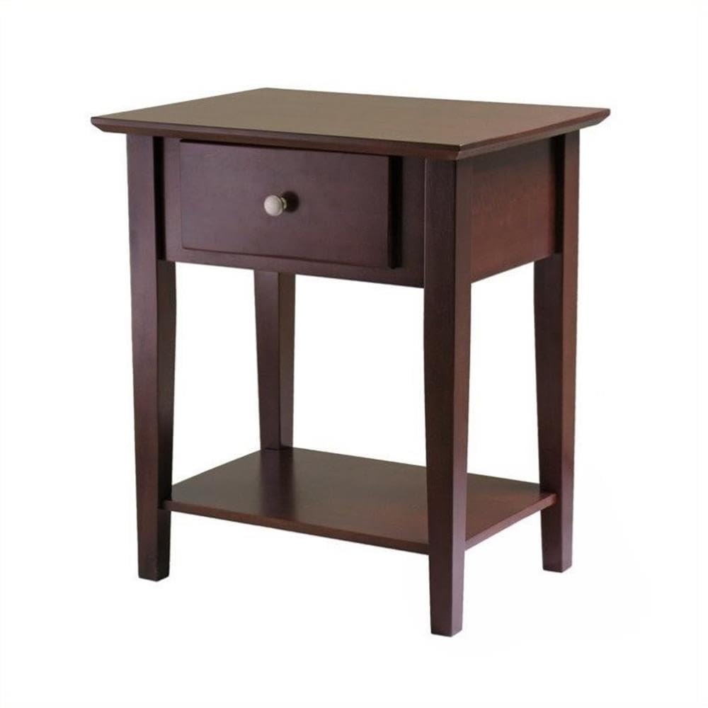 Pemberly Row 25 Inch Solid Wood Nightstand with Drawer - Antique Walnut Finish - Bedroom Furniture for Small Spaces, Guest Rooms & Master Bedrooms