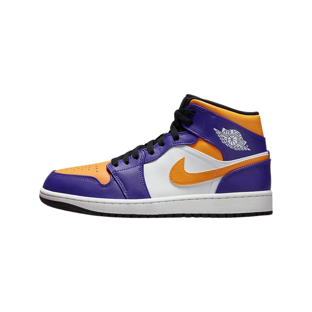Air Jordan 1 Mid Men's Basketball Shoes - Purple, White, Yellow & Black Colorway | Perfect for Streetwear, Casual Outfits & Sneaker Collectors