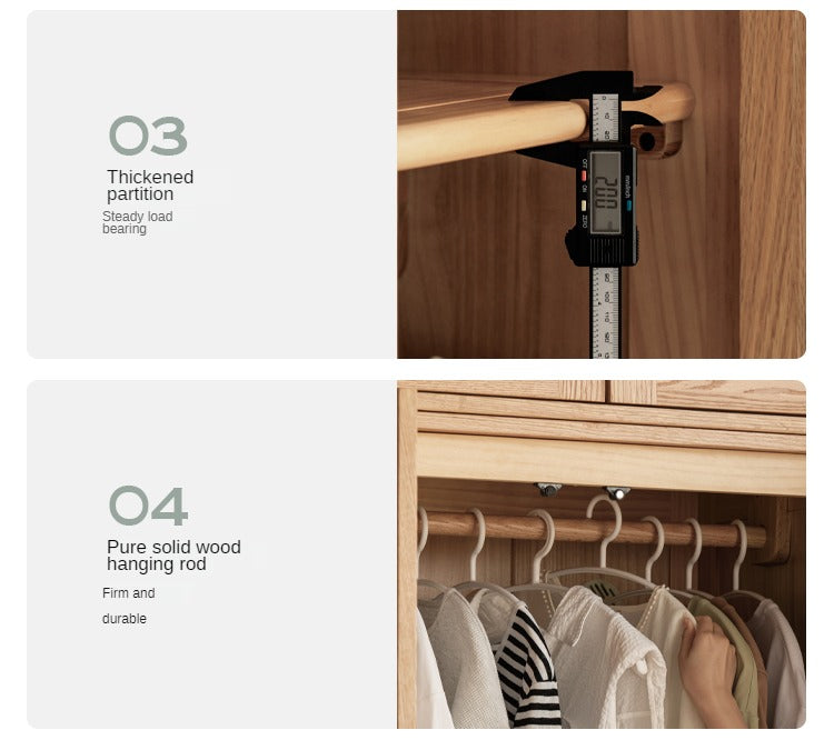 Solid Oak Wood Narrow Wardrobe - Slim Space-Saving Closet for Bedroom, Hallway, or Small Apartment