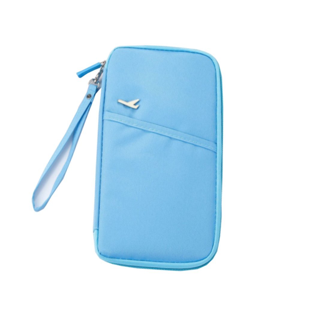 Premium Travel Wallet Passport Holder with Hand Strap - RFID Blocking Document Organizer for Women & Men (Sky Blue) - Perfect for Airplane Trips, International Travel & Business