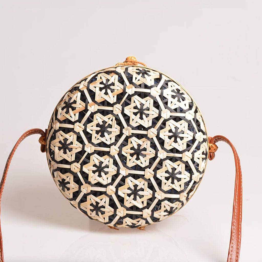 Handmade Bamboo Woven Crossbody Bag with Adjustable Strap - Eco-Friendly Shoulder Purse for Women, Travel, Beach & Vacation (Black) | Perfect for Summer Outings, Shopping & Casual Daily Use