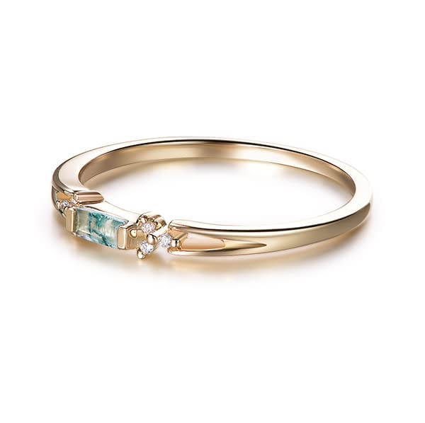 Natural Moss Agate & CZ Diamond Baguette Ring - Sterling Silver Wedding Band, Promise Ring for Women | Perfect for Engagement, Anniversary & Romantic Gifts