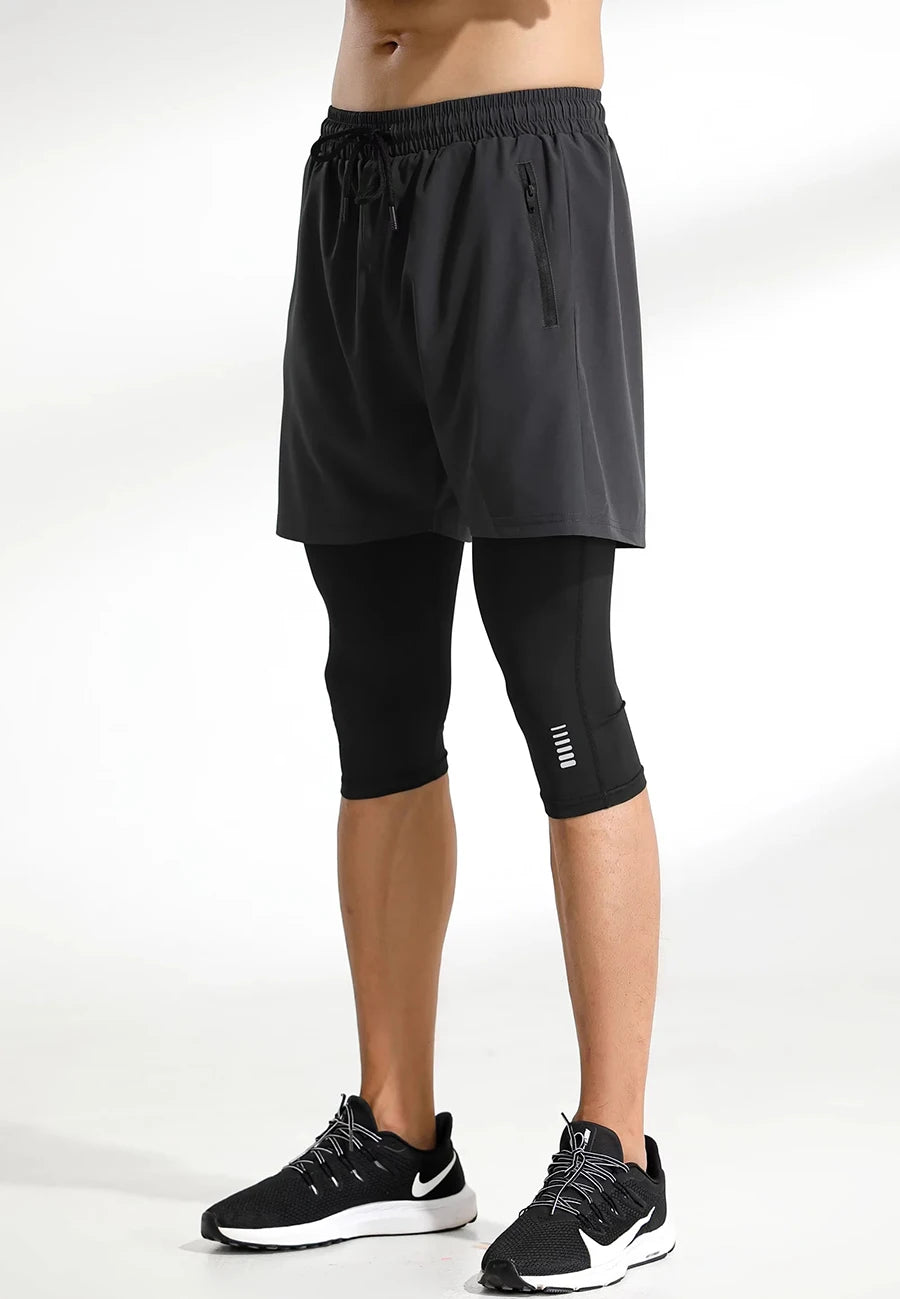 Men's 2-in-1 Running Pants with Pockets - Double Layer Gym Training Sweatpants for Jogging & Workouts | Moisture-Wicking Athletic Trousers for Men