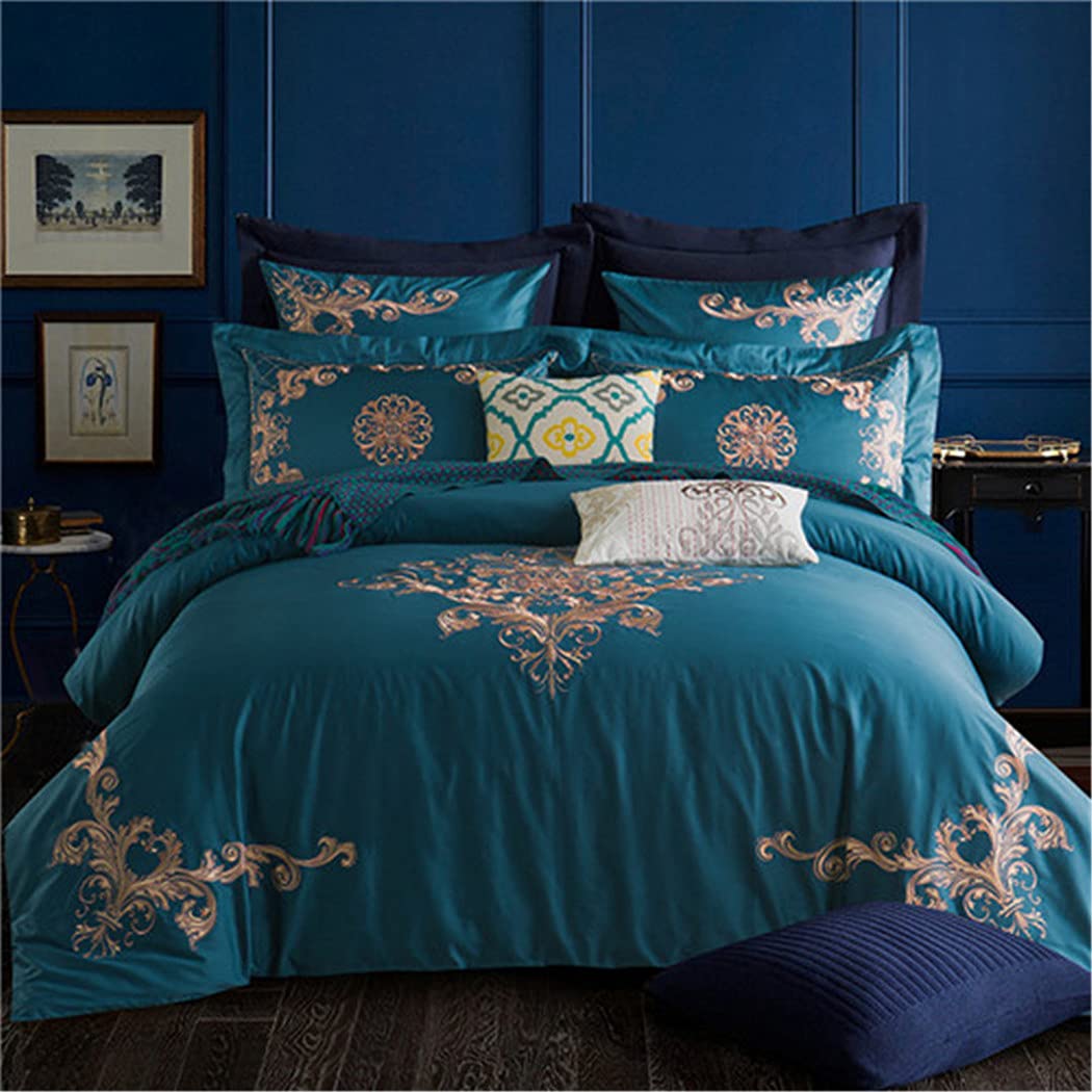 Luxury Bedding Sets 4Pcs - Premium Long Staple Cotton Duvet Cover Set with Embroidery, Queen & King Size Bed Sheets - Perfect for Master Bedroom, Guest Room & Hotel Decor