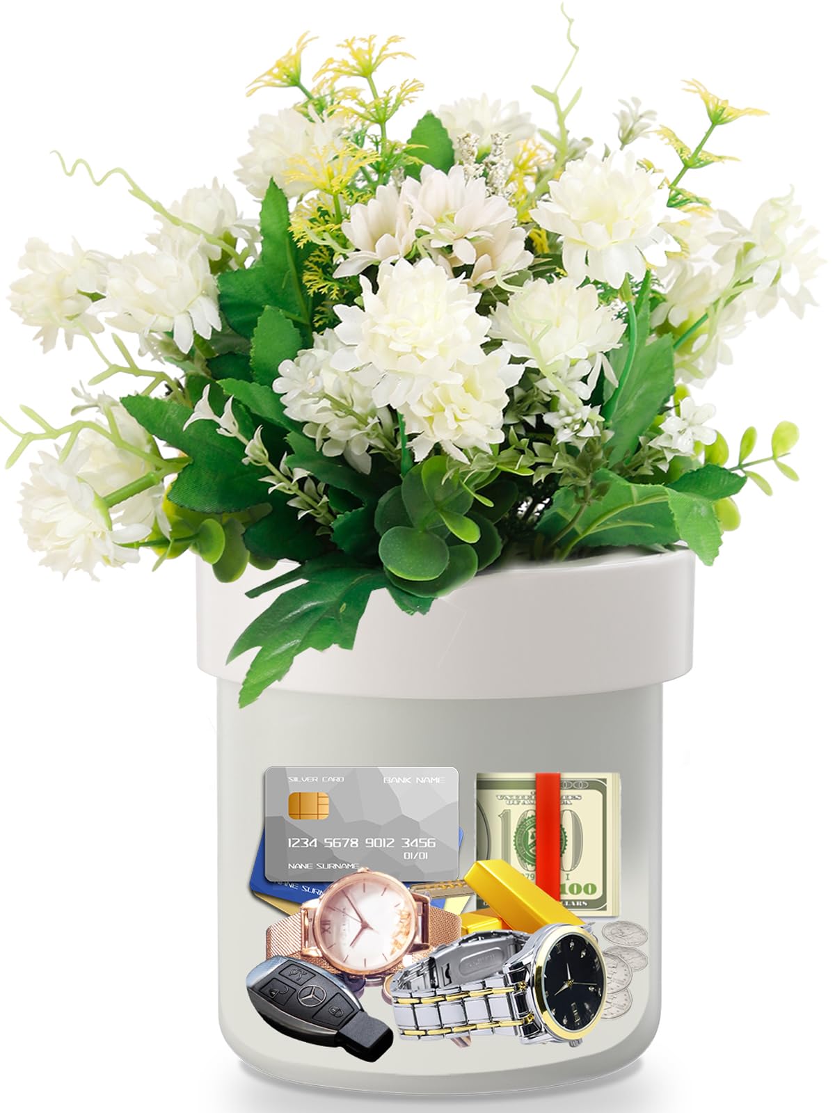 Flower Pot Diversion Safe with Key Lock - Hidden Secret Storage Box for Valuables, Fake Bottom Compartment (Plants Not Included) | Perfect for Home Security, Cash Stash & Emergency Hideout