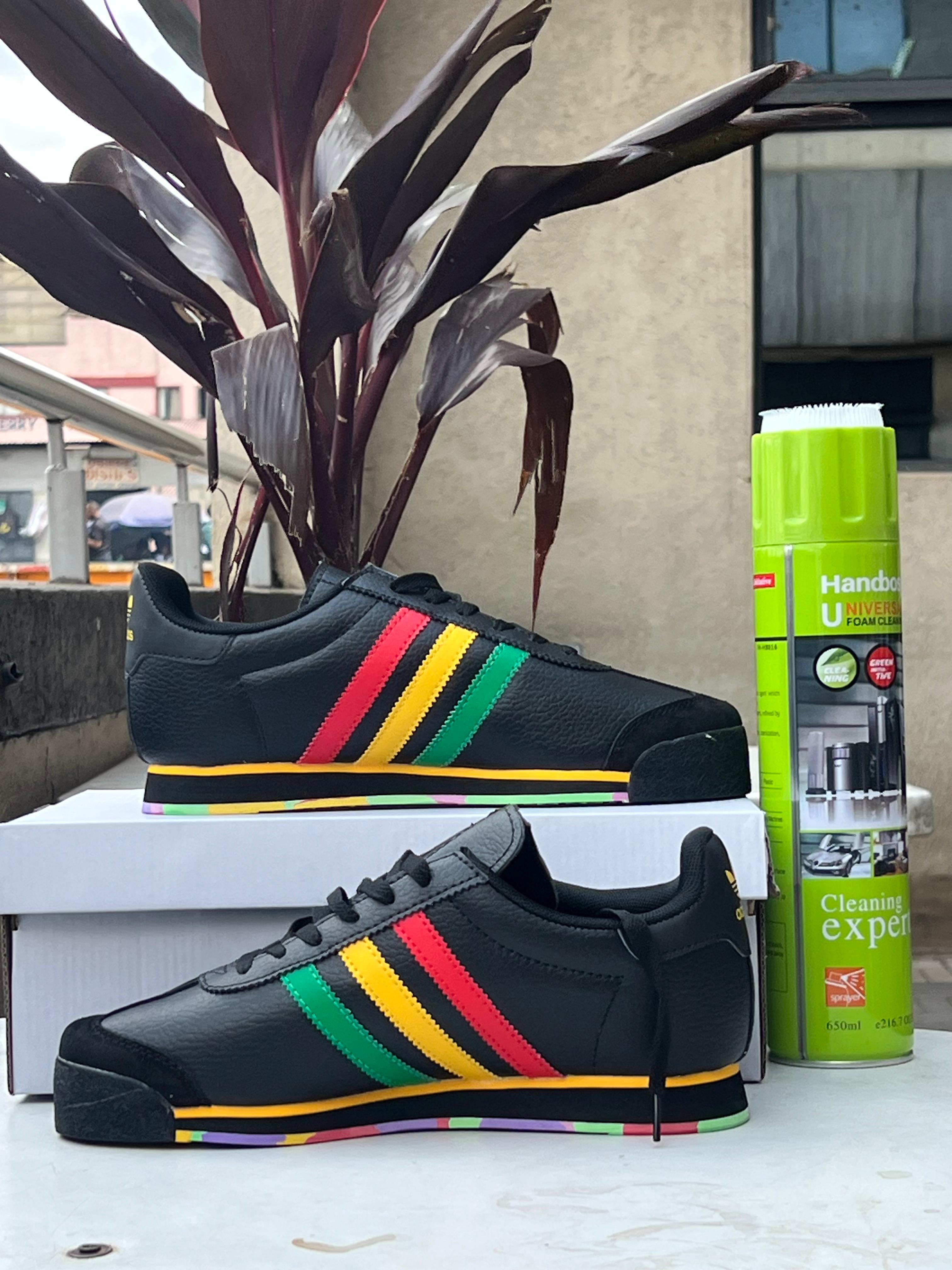 Adidas Samoa Sneakers for Men - Black & Rasta Stripes Casual Shoes for Walking, Running & Streetwear Fashion