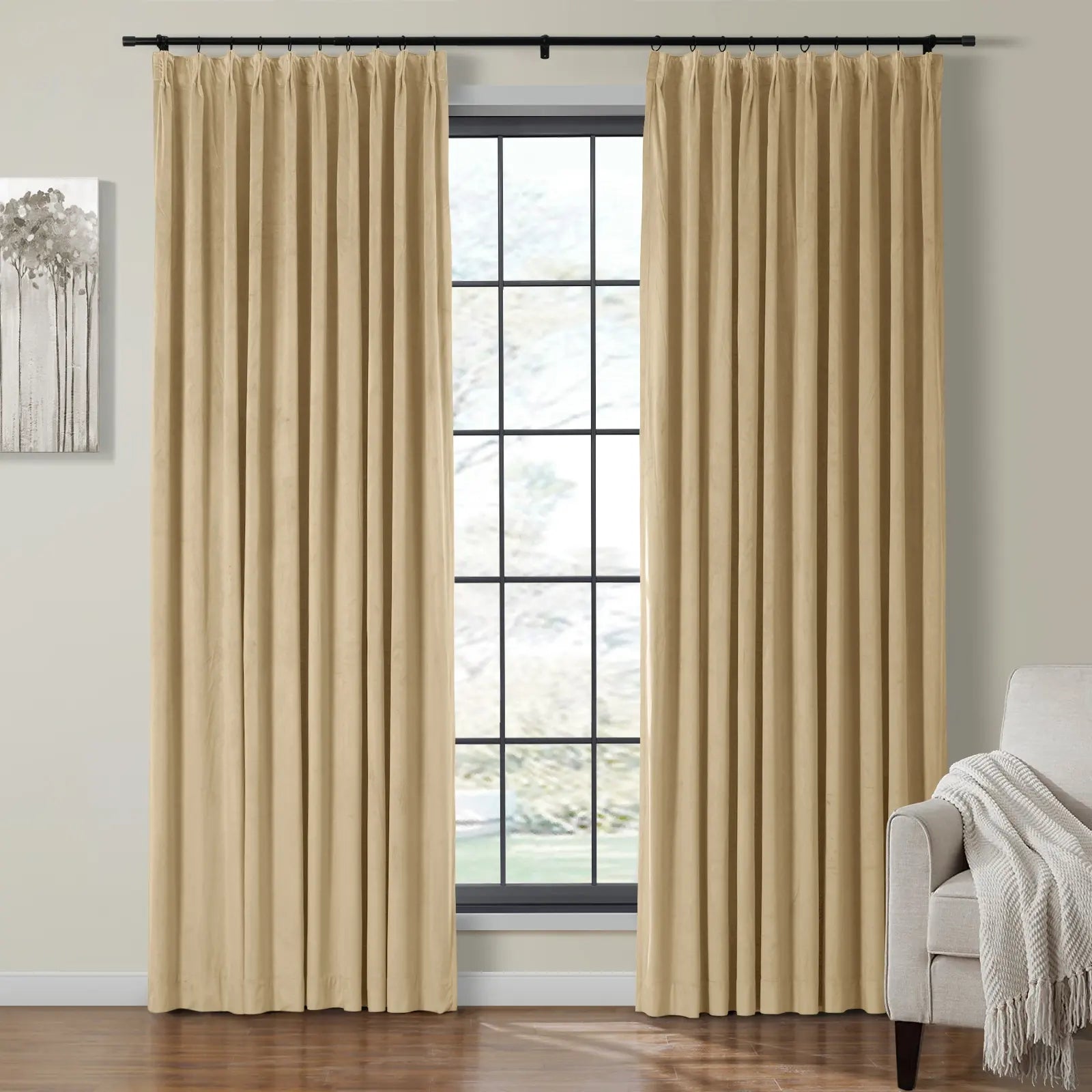 Luxury Velvet Pinch Pleat Thermal Blackout Curtains - Insulated Drapes for Bedroom & Living Room - Noise Reducing & Energy Efficient Window Treatments