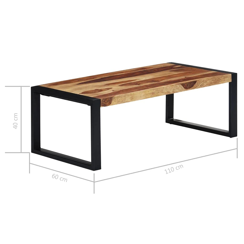 Solid Sheesham Wood Coffee Table with Metal Frame - 43.3