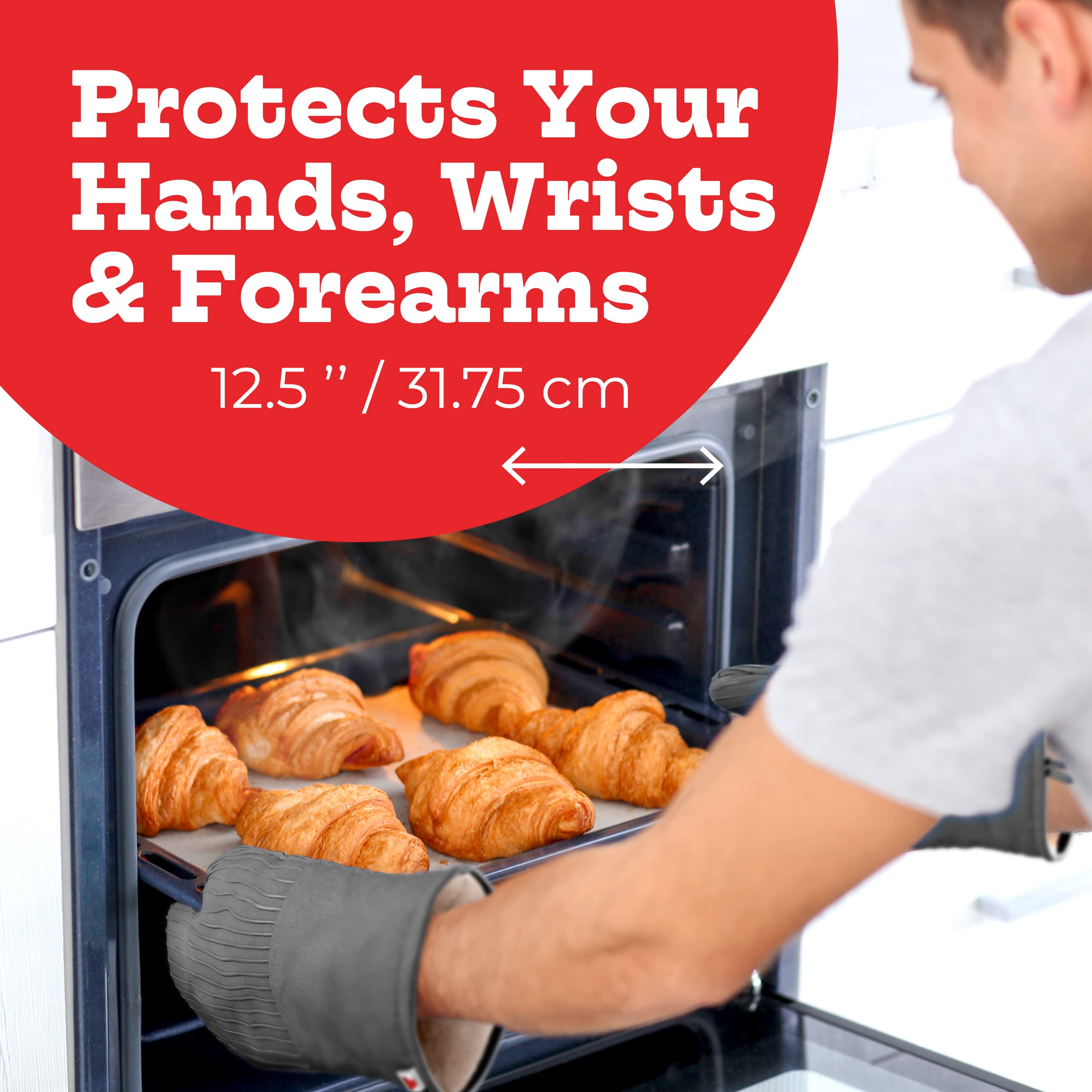 Big Red House - Heat Resistant Silicone Oven Mitts Set of 2 (Grey, 12.5
