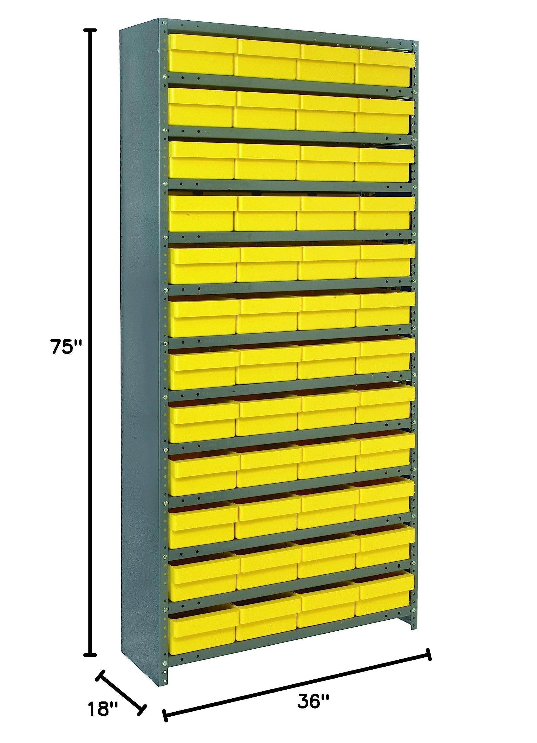 Quantum Storage Systems CL1875-606YL Heavy-Duty Closed Shelving Unit with Super Tuff Euro Drawers - 48 QED606 Shelf Bins - 18