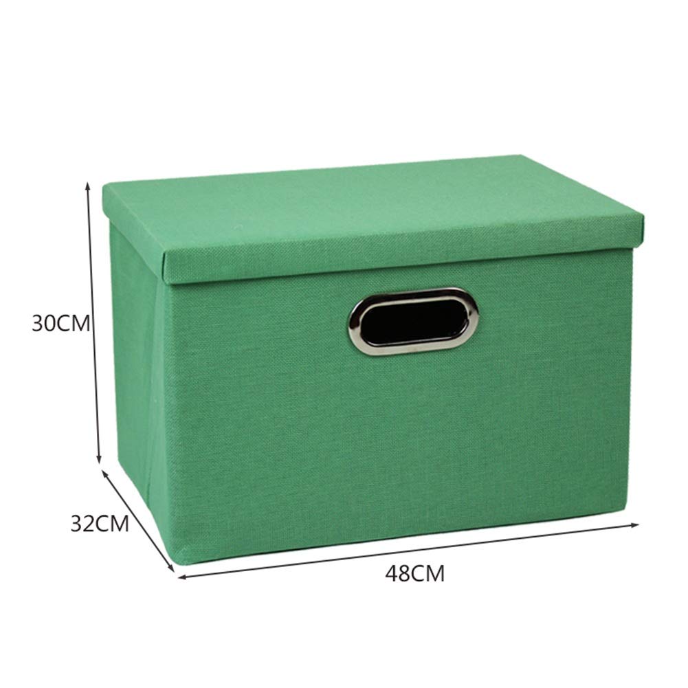 Foldable Fabric Storage Box with Lid & Label Holder - Turquoise Collapsible Storage Cube Organizer Bin (48x32x30cm) - Perfect for Closet, Nursery, Office & Home Organization
