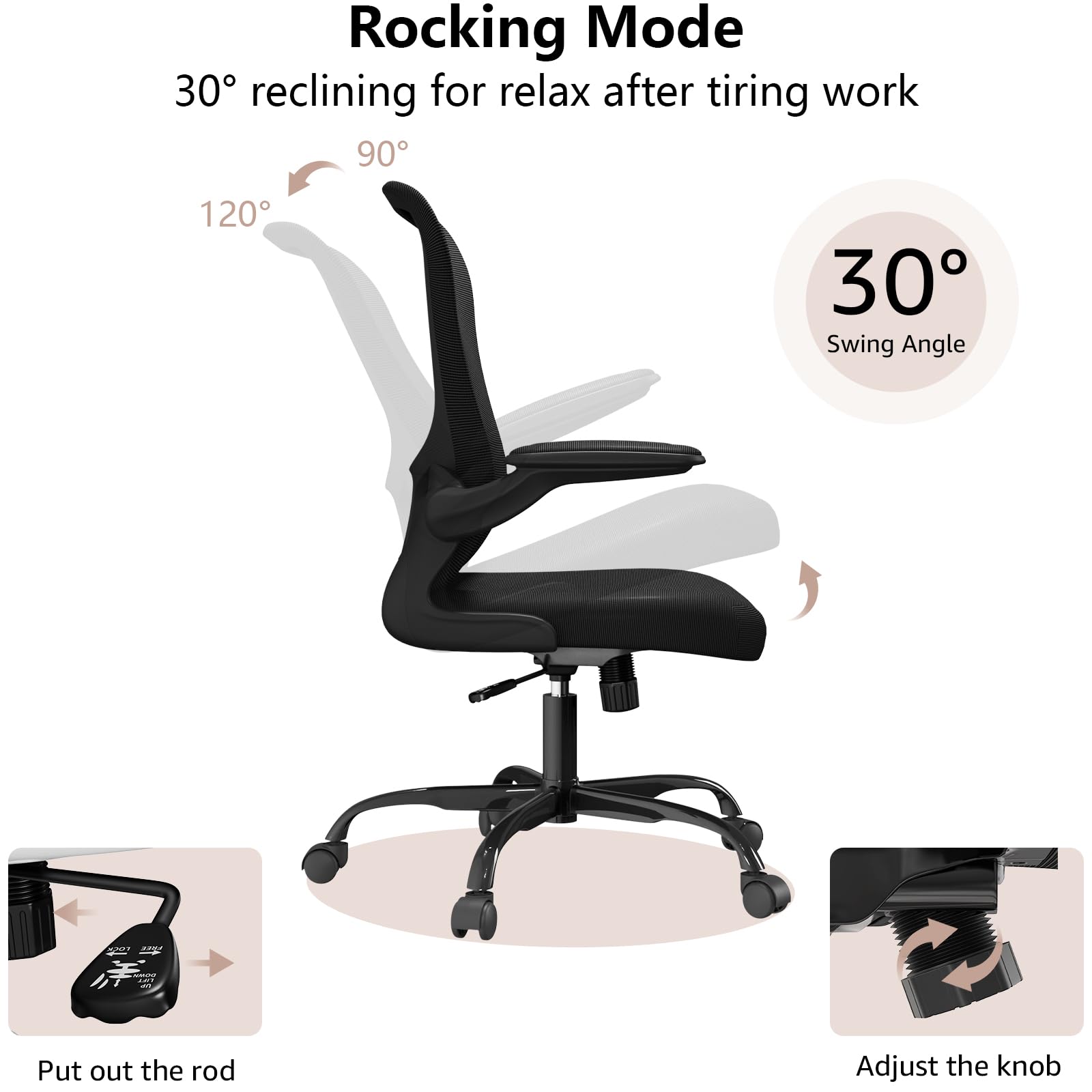 Ergonomic Office Chair with Lumbar Support - Adjustable Height & Flip-Up Arms - Breathable Mesh Swivel Task Chair for Home & Office Use - Perfect for Long Hours of Sitting, Gaming, and Remote Work