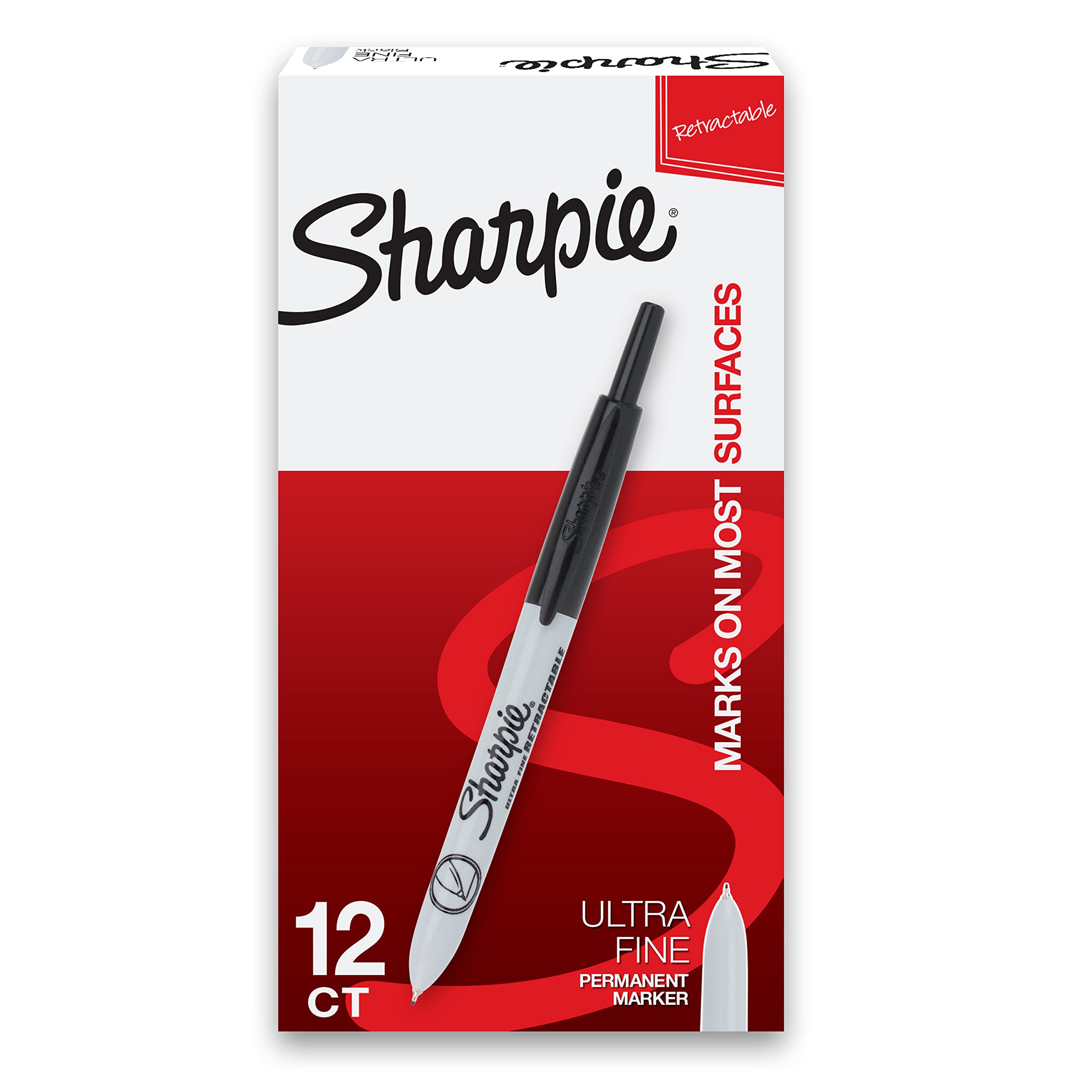 Sharpie 1735790 Retractable Permanent Markers - Ultra Fine Point Black Ink (12 Pack) - Ideal for Office, School, Art Projects & Labeling