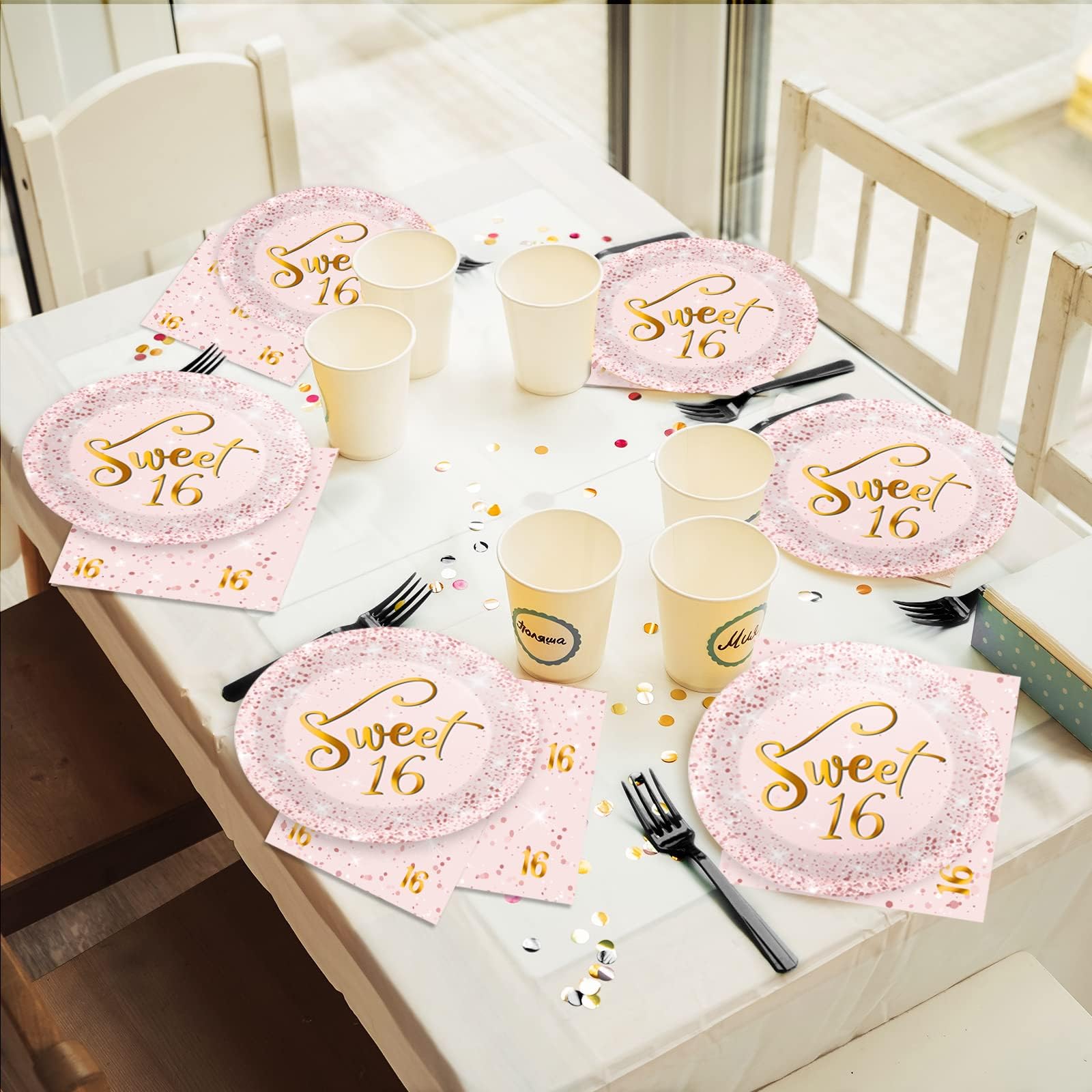 96 Pcs Rose Gold Sweet 16 Birthday Party Plates & Napkins Set - 16th Birthday Party Decorations, Tableware & Favors for Girls - Serves 24 Guests - Perfect for Sweet Sixteen Party, Quinceañera, Teen Birthday Celebrations