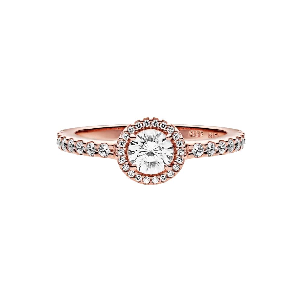 Pandora Rose Gold Round Cubic Zirconia Ring for Women - Size 9 | Elegant Wedding, Anniversary & Everyday Jewelry Gift