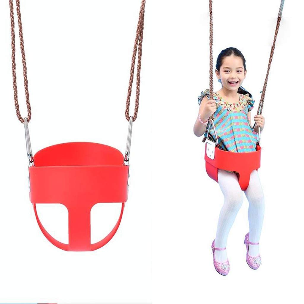 Aili Red High Back Full Bucket Swing Seat for Toddlers & Kids - Outdoor Playground Swing Set with Safety Harness - Perfect for Backyards, Parks, and Fairy Garden Play Areas