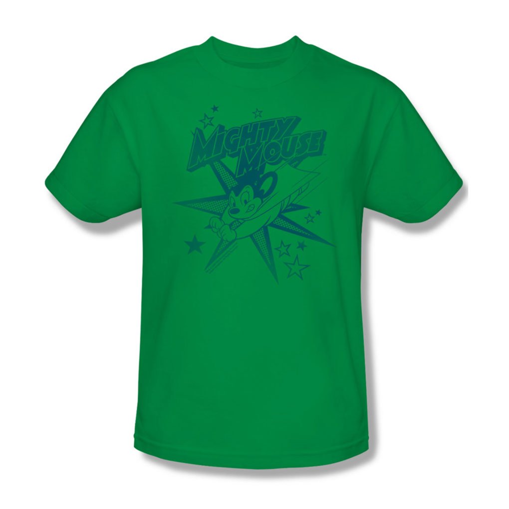 Mighty Mouse Adult T-Shirt - Kelly Green Cotton Graphic Tee for Cartoon Fans | Casual Wear & Gift Idea