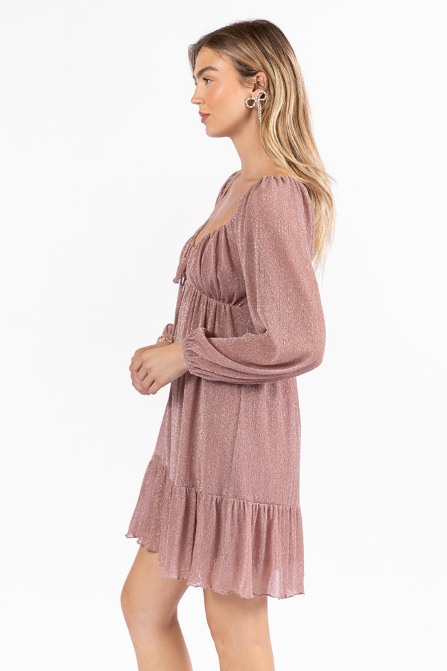 Presence Of Love Pink Shimmer Long Sleeve Sweetheart Dress - Elegant Evening Gown for Prom, Wedding Guest & Special Occasions