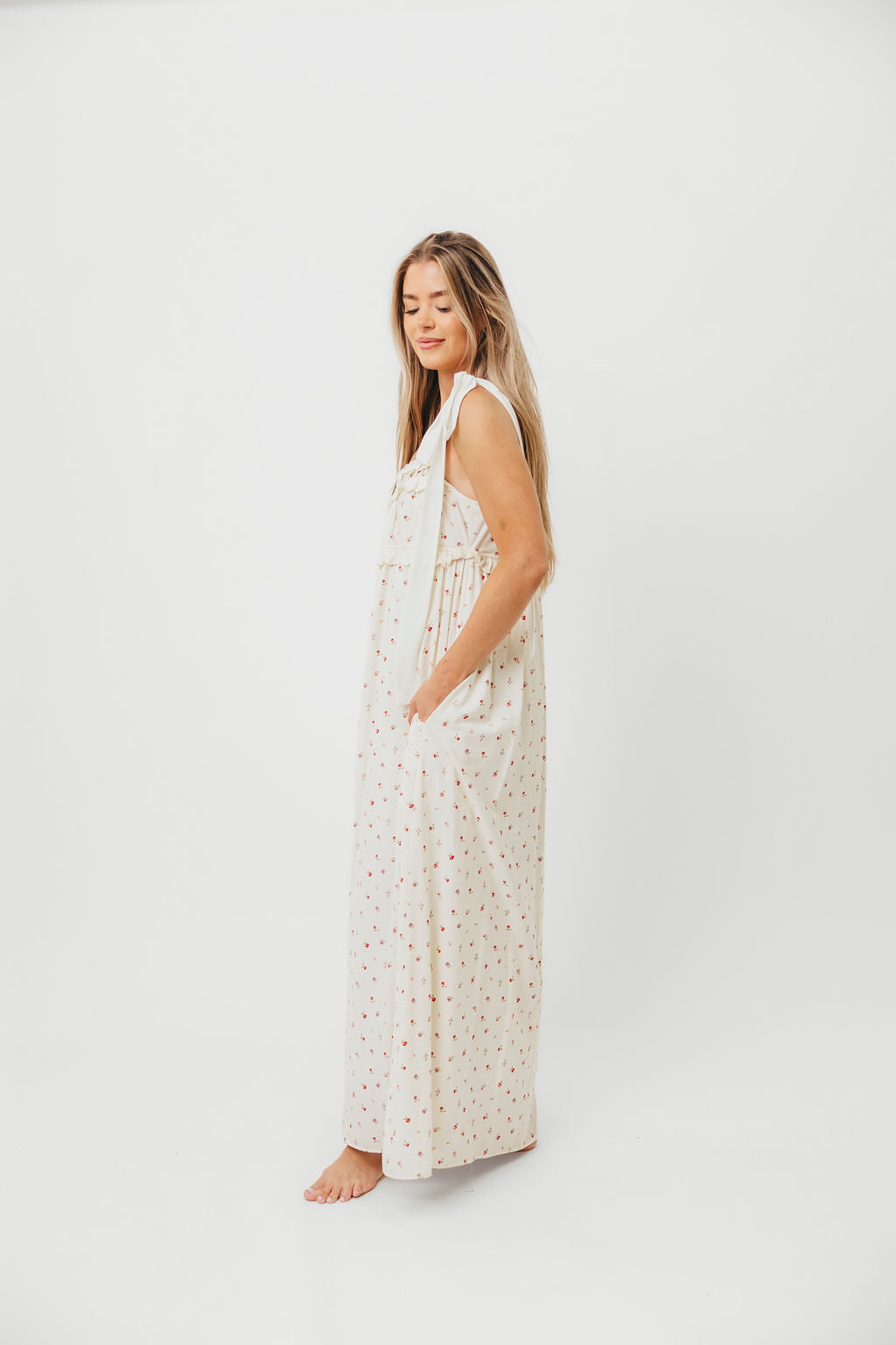 Ellery Women's Floral Maxi Dress with Bow Straps - Bump Friendly Maternity Dress for Pregnancy, Nursing & Postpartum - Perfect for Baby Showers, Weddings & Summer Vacations
