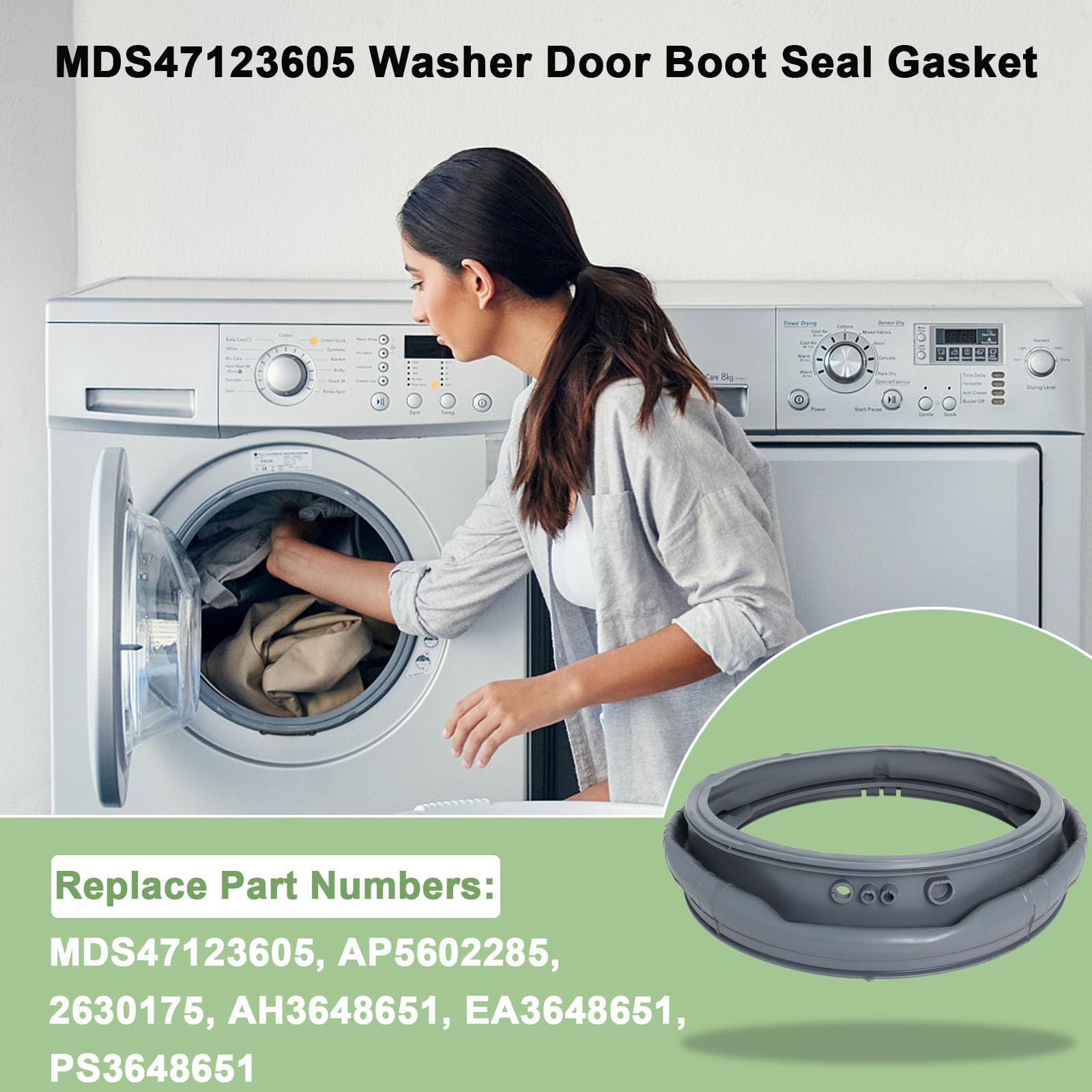 LG Kenmore Washer Door Boot Seal Gasket Replacement - Compatible with WM3470HVA, WM3570HVA, WM3570HWA, WM3770HWA, WM3470HWA, WM3575CW, MDS47123605 - Durable Rubber Seal for Washing Machine Door - Perfect for Leak Prevention and Quiet Operation