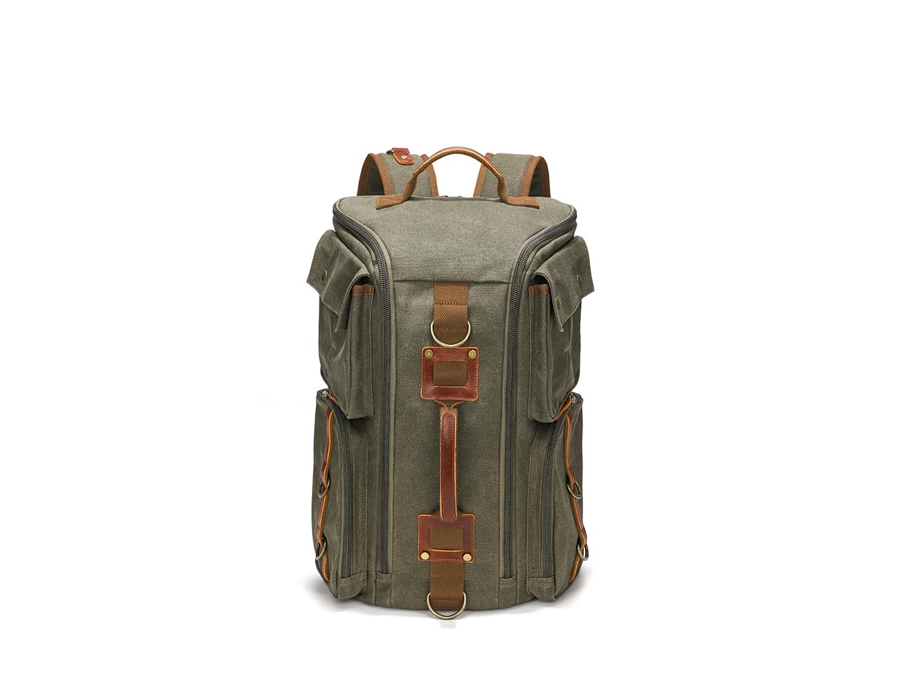 Peacechaos Heavy-Duty Waxed Canvas Backpack for Men - 17 Inch Laptop Rucksack with Genuine Leather - Multi-Pocket Travel Bag for Work, Hiking & Camping - Perfect for Office Commute, Outdoor Adventures & Travel