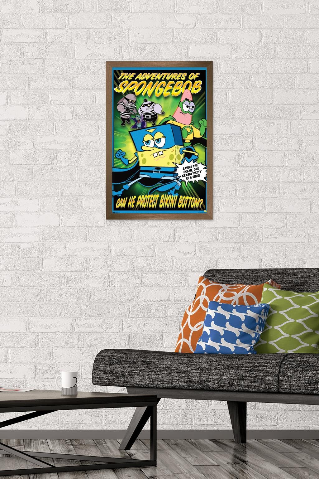 Trends International Nickelodeon SpongeBob SquarePants Funny Wall Poster - 14.725 x 22.375 Inches, Bronze Framed Art Print - Perfect for Kids' Room Decor, Office Humor & SpongeBob Fan Gifts