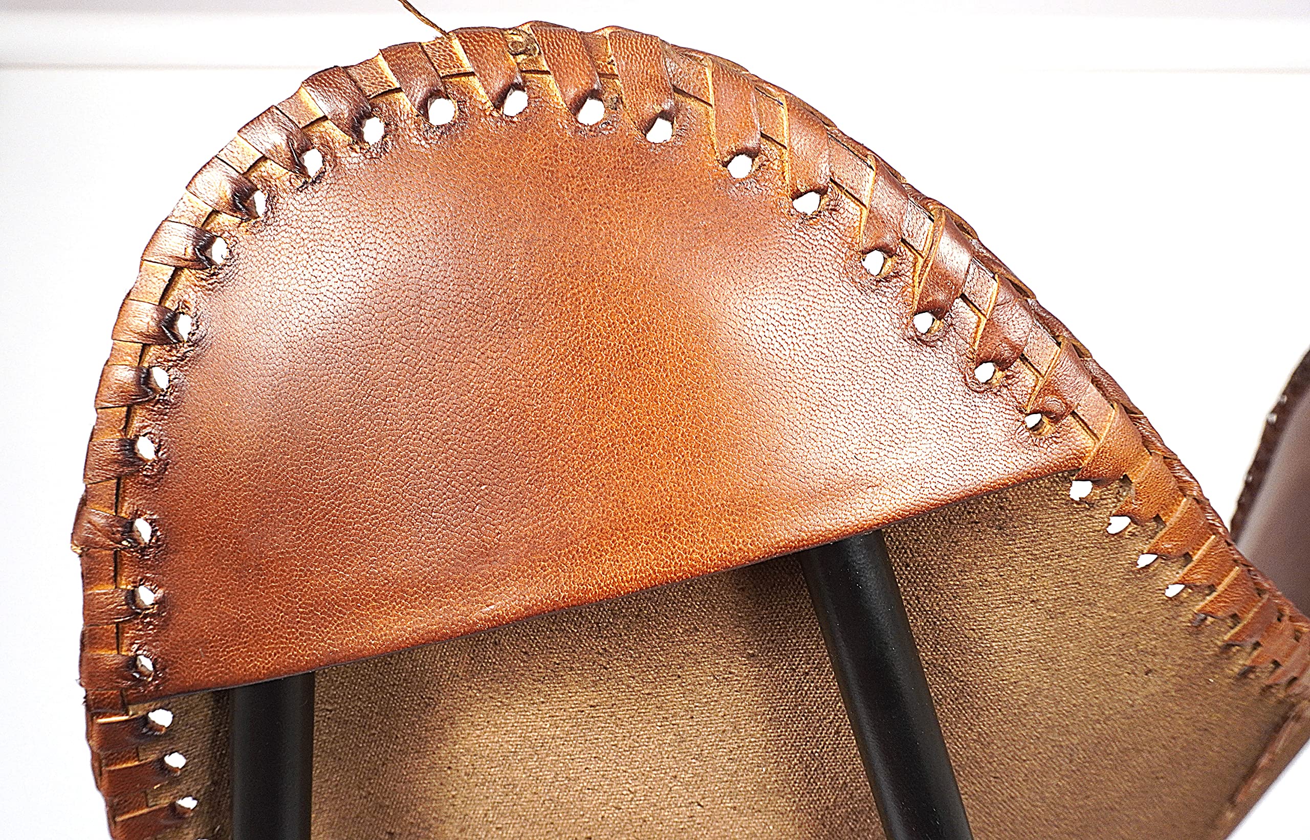 Hand-Stitched Brown Leather Accent Chair with Black Iron Frame - Boho Style Side Chair for Living Room, Bedroom & Office - Perfect for Reading Nook, Lounge Area or Home Decor