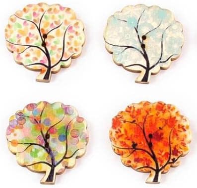 AKOAK 50 Pcs Natural Wood Buttons - 2-Hole DIY Craft Buttons with Tree, Heart & Flower Designs for Sewing, Scrapbooking, Home Decor - Perfect for DIY Projects, Gift Wrapping & Handmade Cards