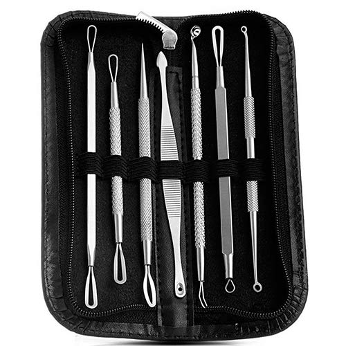 Grey990 7-Piece Stainless Steel Acne Extractor Tool Kit - Professional Blackhead & Pimple Remover Set for Facial Skincare & Beauty - Perfect for Home Spa, Travel & Daily Skin Care Routine