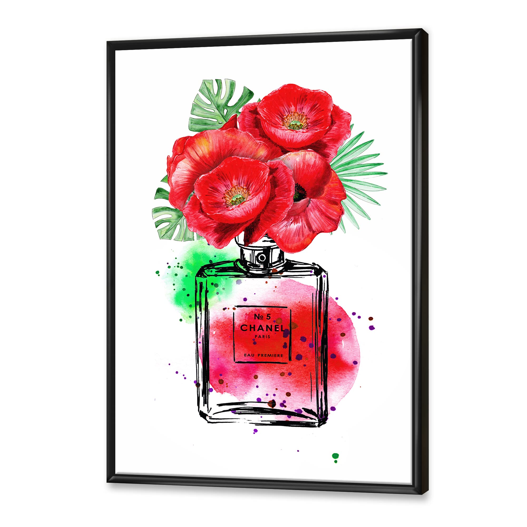 Chanel No.5 Perfume Inspired Modern Framed Canvas Wall Art Print - Elegant Home Decor for Living Room, Bedroom & Office