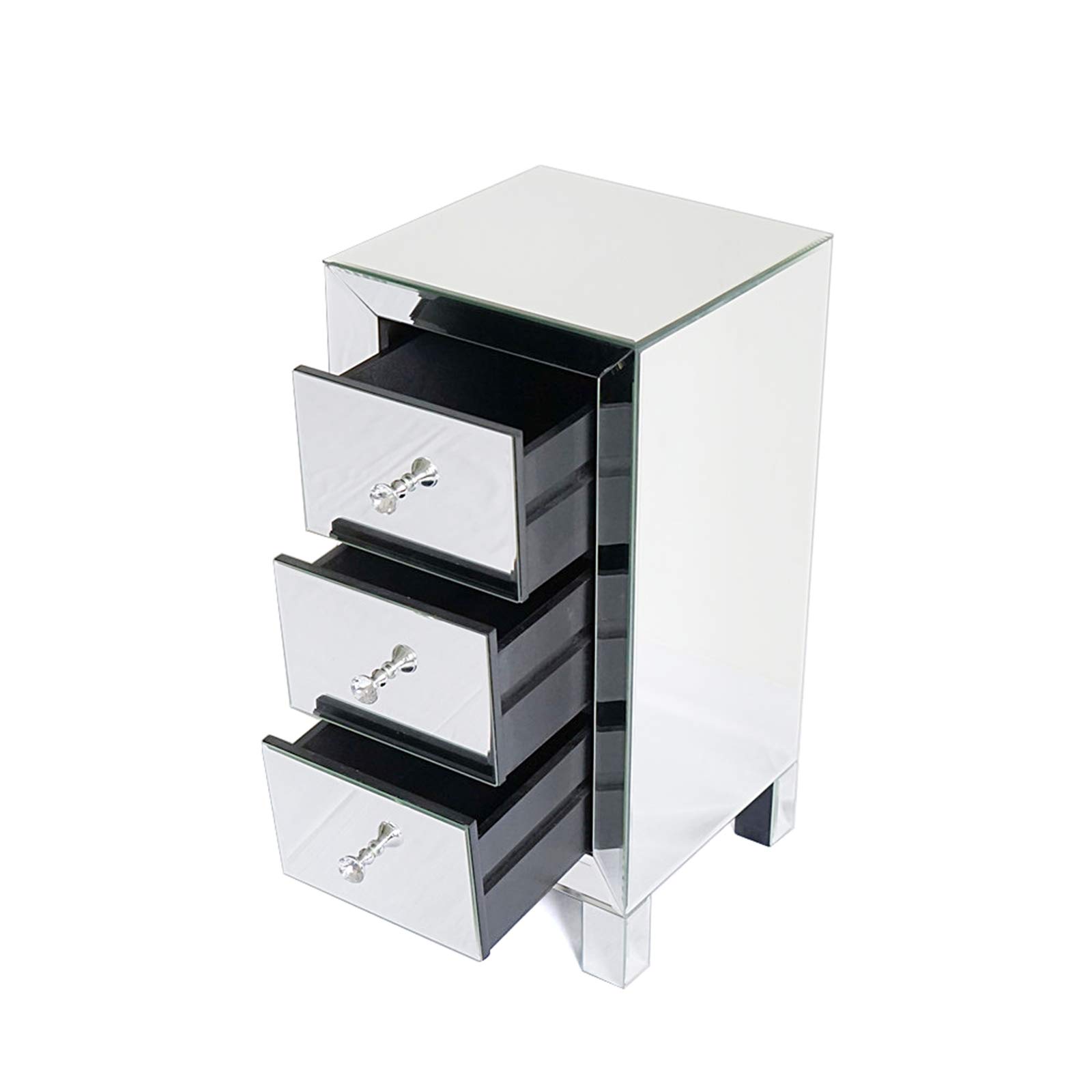Mirrored 3-Drawer Nightstand Accent Chest Cabinet Bedside Table - Silver Finish Modern Bedroom Furniture for Small Spaces | Perfect for Bedroom, Guest Room, Apartment & Dorm Decor