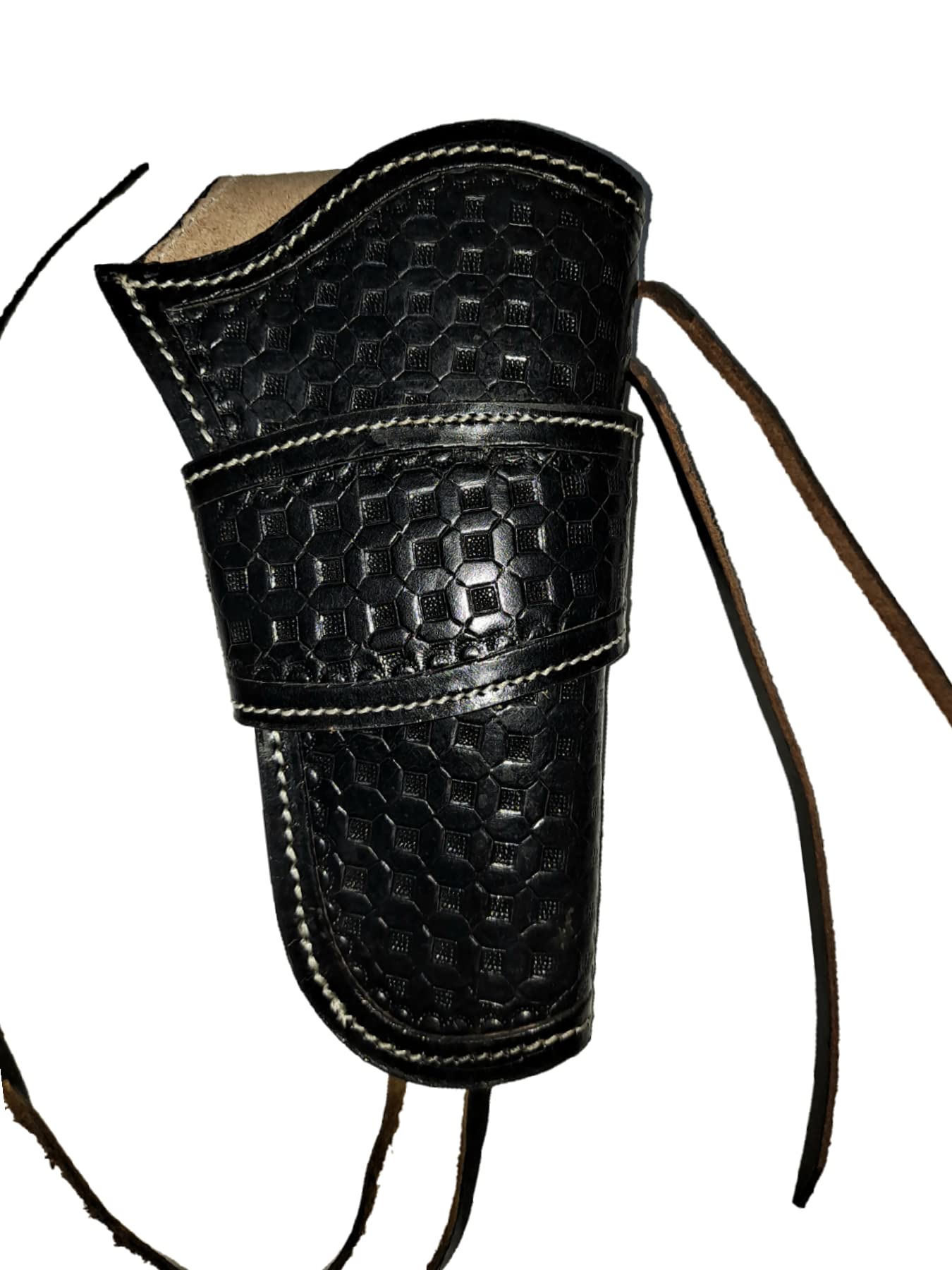 Western Leather Revolver Holster - Single Action Gun Holder with Waffle Tooling, Right Handed | Perfect for Cowboy Action Shooting & Concealed Carry