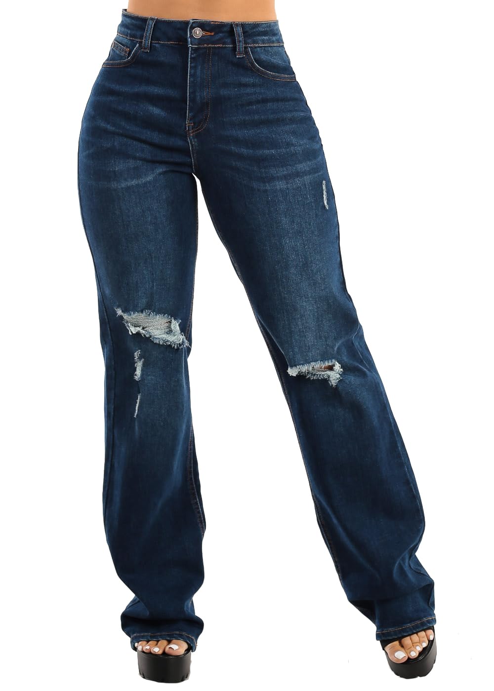 Moda Xpress Women's High Waisted Stretchy Straight Wide Leg Flared Jeans - Comfortable & Trendy Denim Pants for Casual Wear, Office, and Night Out