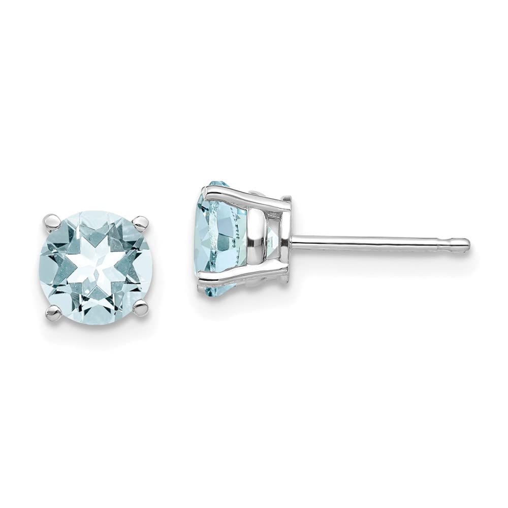 14K Solid White Gold Blue Aquamarine Stud Earrings - March Birthstone Jewelry for Women, Dainty Solitaire Gemstone Earrings for Everyday Wear, Gift for Mom, Wife, Birthday, Anniversary
