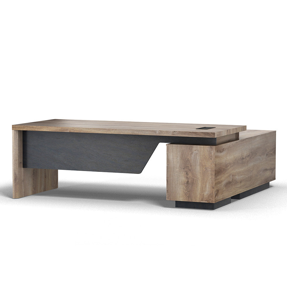 BALDER Executive Desk with Left Return 2.2-2.4M Warm Oak & Black - Premium Office Furniture for Home & Business Workspaces