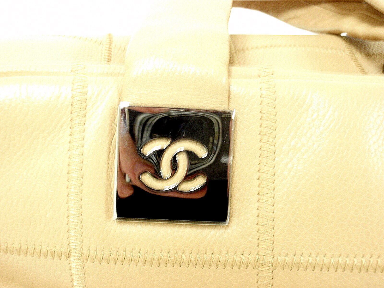 Authentic 2004 Chanel Lax Square Stitch Cafe O'Lait Soft Caviar Leather Handbag - Luxury Vintage Purse for Women, Perfect for Date Night & Special Occasions