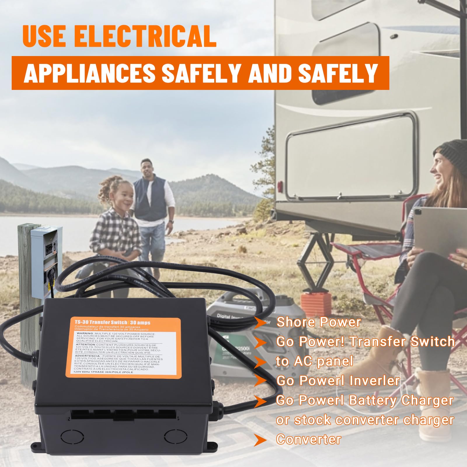 30 Amp Automatic Transfer Switch for RV & Speedboats - 120VAC Prewired Quick Connect Power Switch (Black) - Perfect for Camping, Boating & Emergency Power Backup